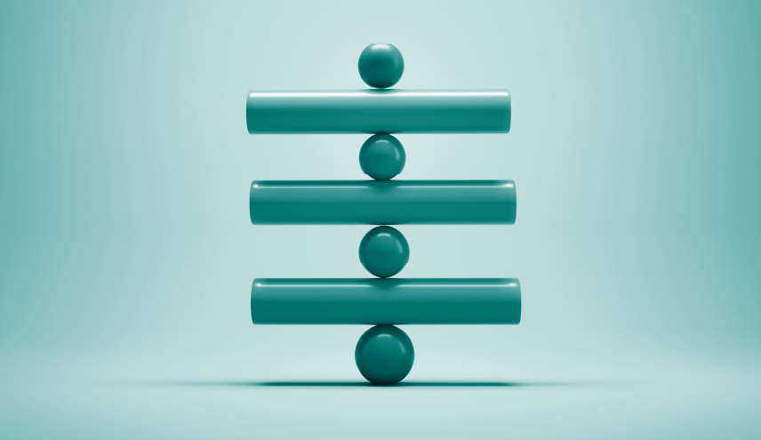 An abstract, symmetrical structure showing alternating rounded and cylinder shapes stacked in a vertical alignment, balanced evenly from top to bottom. The image conveys the importance of rigorous assessment and careful alignment rather than presenting specific data.