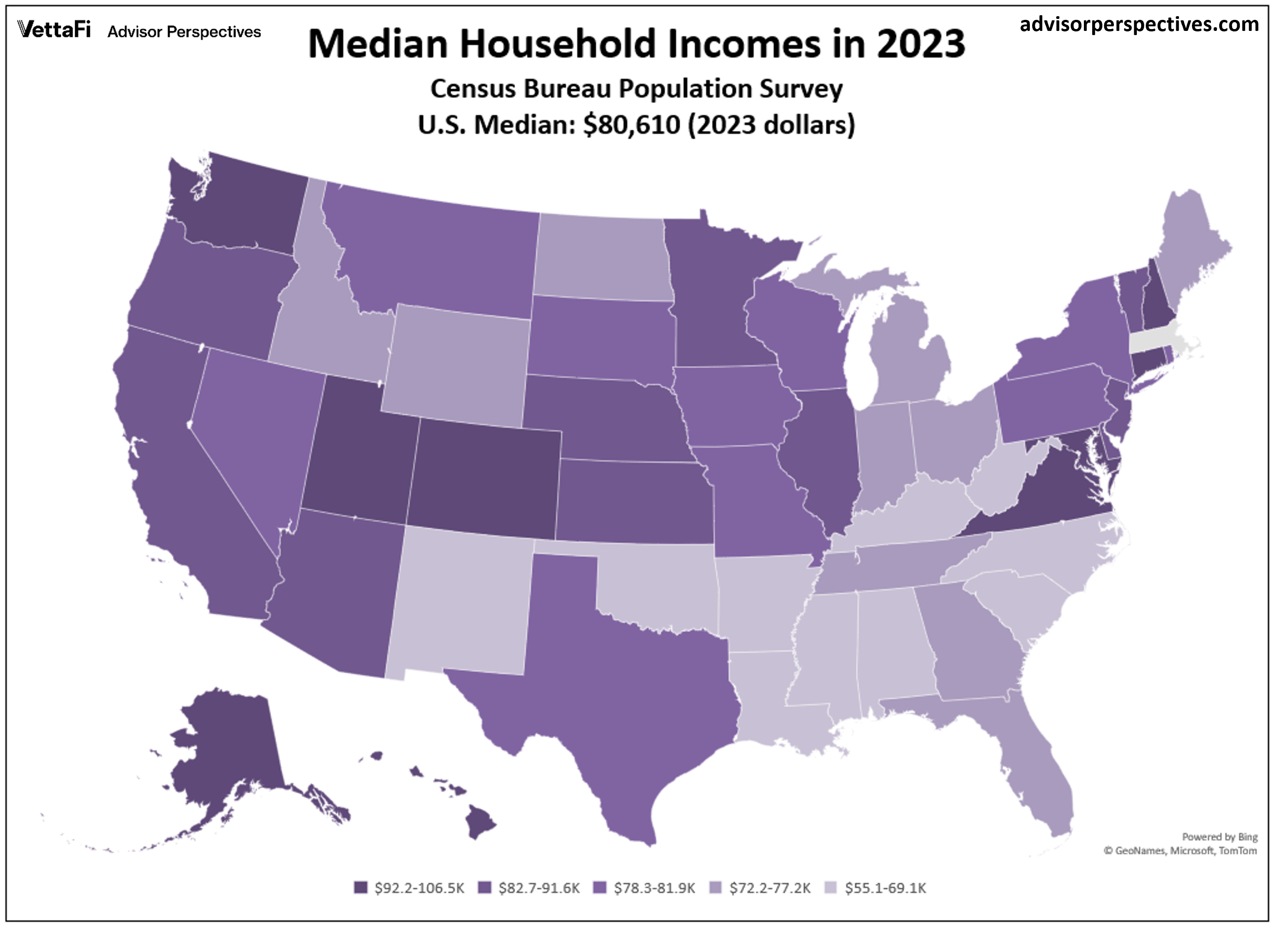 Median Household Income Map of Quintiles