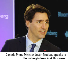 Canada Prime Minister Justin Trudeau speaks to Bloomberg in New York this week